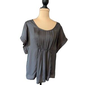 Isabella Rodriguez Charcoal Pleated Scoop-Neck Blouse